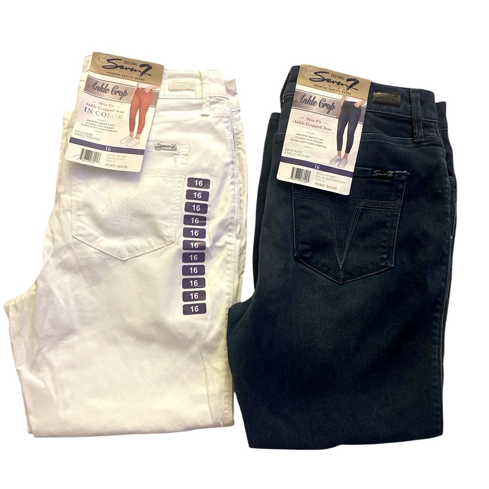 Seven7 Women's Ankle & Cropped Jeans - White and Dark Blue